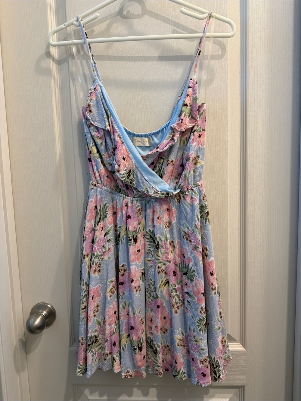 Altar'd State Light Blue Floral Dress with Pink Accents